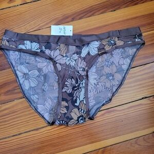NWT Aerie Floral Tiger Jungle Sheer Bikini Panties Lg Brown Pink Orange White